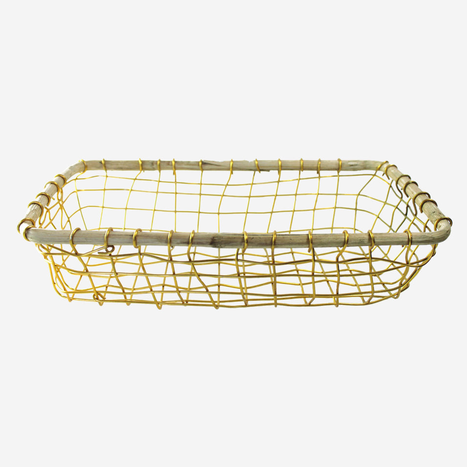 Gold Wire and Cane Rectangular Basket