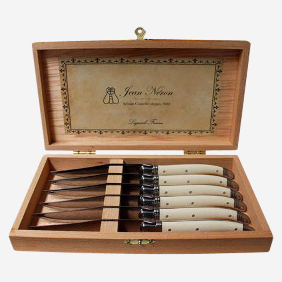 Laguiole Ivory Knives in Wooden Box (Set of 6)