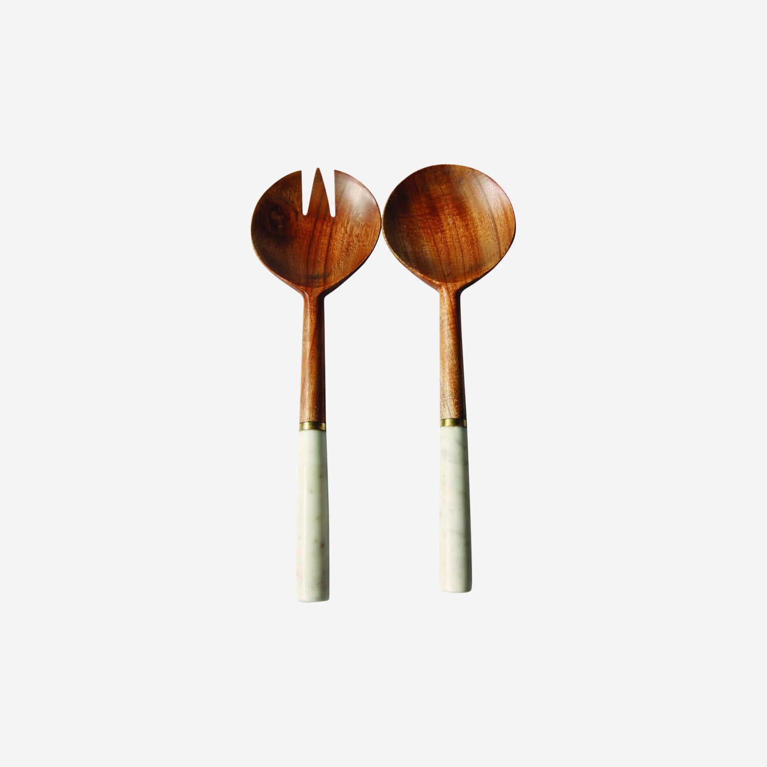White Marble and Wood Serving Set